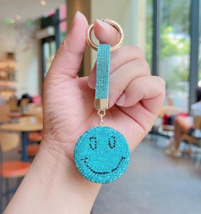 Full Rhinestone Smiley Face Keychain, Colorful Rhinestone‑encrusted Emoji Charm, Fashion Cute Bag Pendant for Girls, Mixed Wholesale In‑stock