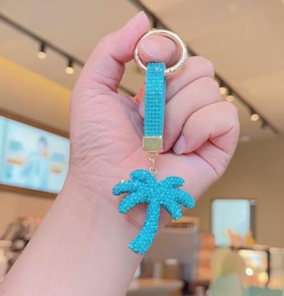 Cross‑border Bling Rhinestone Palm Tree Keychain, Multi‑color Rhinestone Coconut Tree Bag Charm, Creative Gift, Foreign Trade Source Wholesale