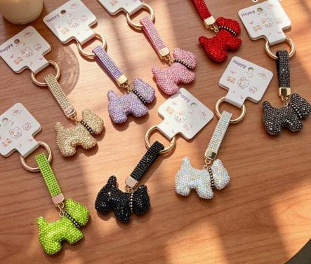 Cross‑border Hot‑selling Full Rhinestone Dog Keychain, Luxury Stylish Charm, Fashion Bag Pendant for Women, Wholesale Available