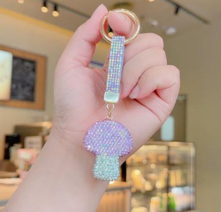 Full Rhinestone Mushroom Keychain, Cute Bling Bag Charm, Multi‑color Creative Gift, Car Key Pendant Wholesale