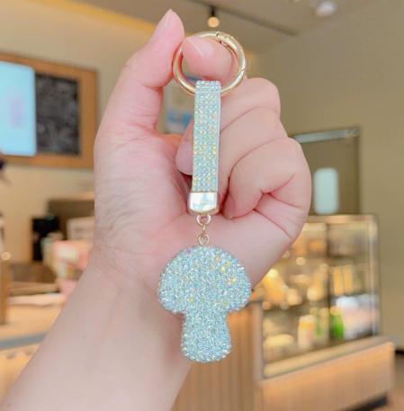 Full Rhinestone Mushroom Keychain, Cute Bling Bag Charm, Multi‑color Creative Gift, Car Key Pendant Wholesale