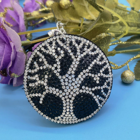 Fashion Round Tree Keychain with Sparkling Rhinestones